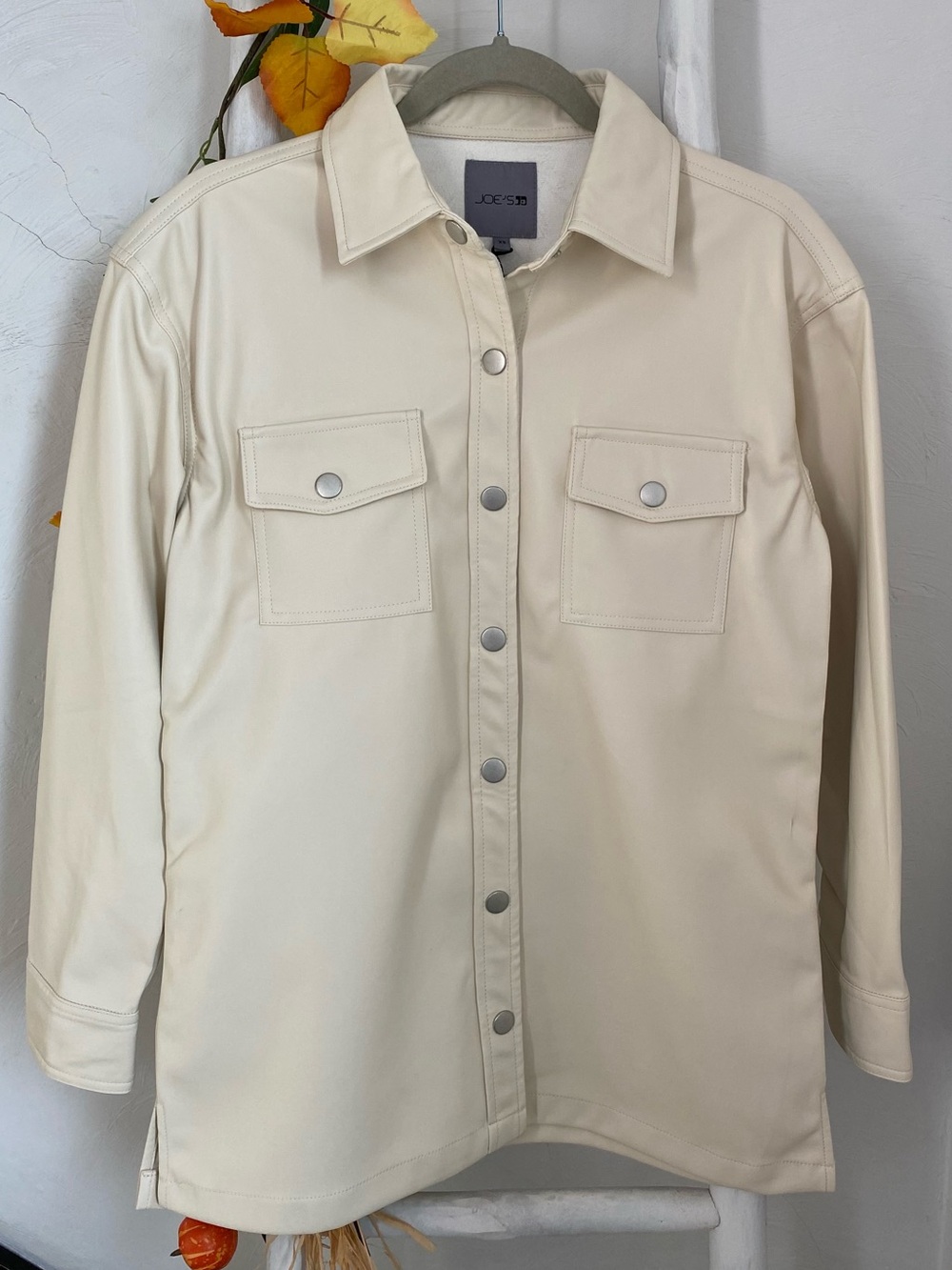 Joe's Jeans Vegan Faux Leather Shirt Jacket Ecru XS NWT
